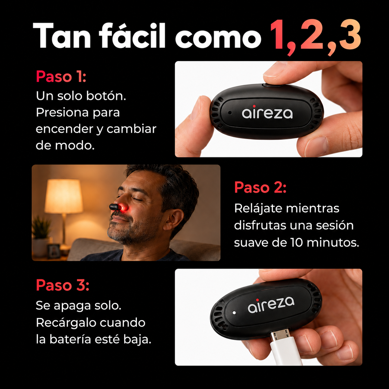 Aireza™ | Dispositivo de Alivio Nasal con Luz Roja